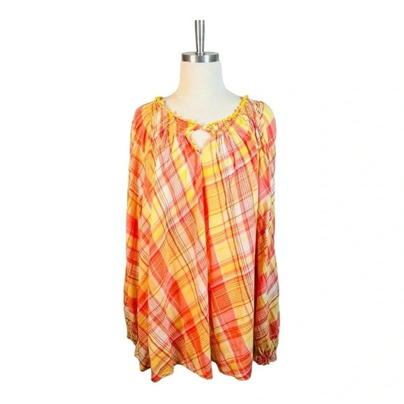 Lane Bryant Tops - LANE BRYANT MADRAS PLAID PEASANT TOP BRIGHT COLORS WOMEN PLUS SIZE 18/20‎